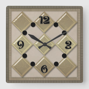 Relógio Quadrado Azulejo de vidro 3D cor bege