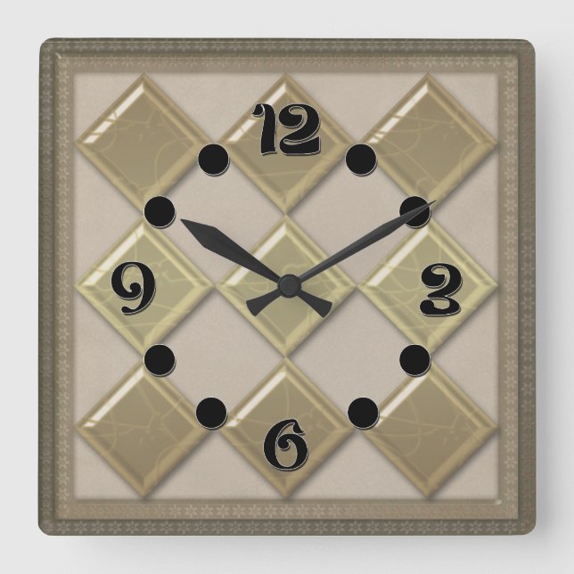 Relógio Quadrado Azulejo de vidro 3D cor bege (Frente)