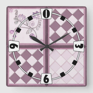 Relógio Quadrado Azulejo de vidro cor púrpura 3D