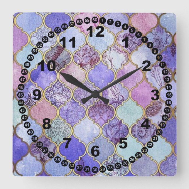 Relógio Quadrado Azulejo de vidro marroquino (Frente)