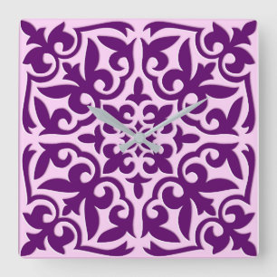 Relógio Quadrado Azulejo marroquino - roxo e orquídea