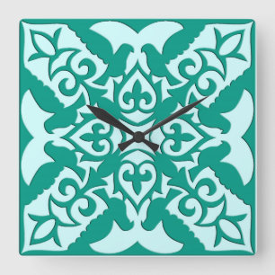 Relógio Quadrado Azulejo marroquino - turquesa e aqua
