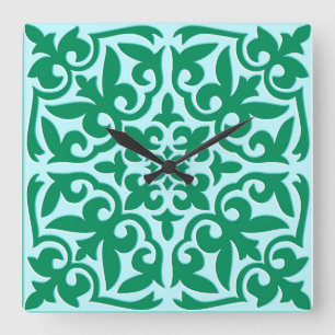 Relógio Quadrado Azulejo marroquino - turquesa e aqua