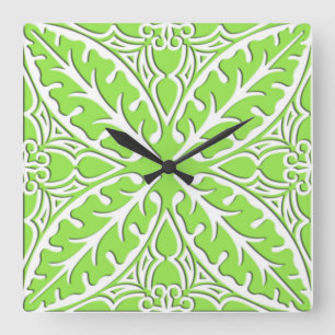 Relógio Quadrado Azulejos marroquinos - verde limão e branco