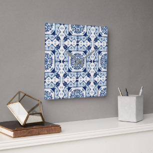 Relógio Quadrado Azulejos Portugueses Azulejo Azul