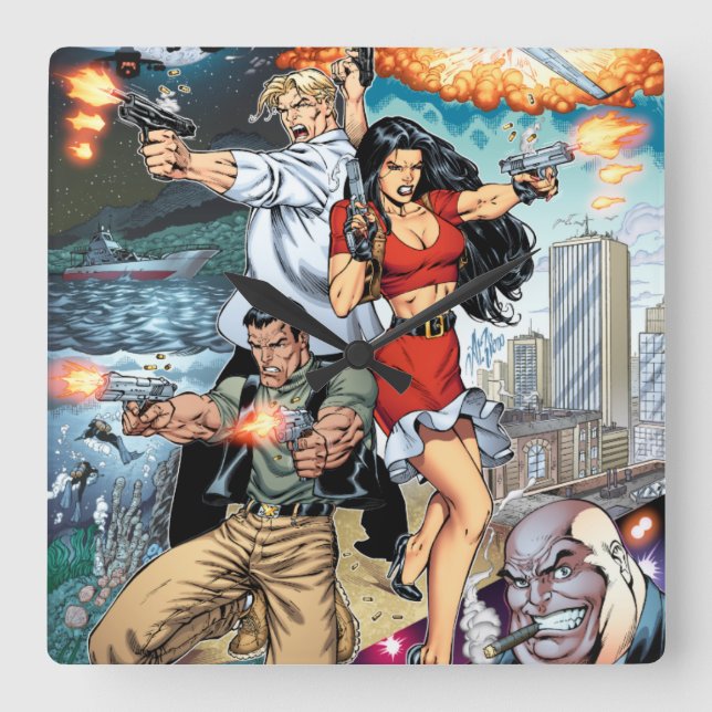 Relógio Quadrado B@stard Stew Action Adventure Art da Al Rio (Frente)