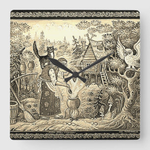 RELÓGIO QUADRADO BABA JAGA RUSSA FOLKLORE SQUARE WALL CLOCK