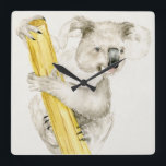 Relógio Quadrado Baby Koala| Cute e Furry<br><div class="desc">Este impressão de aquarela apresenta um coala de peluche macio| Por Melissa Wang</div>