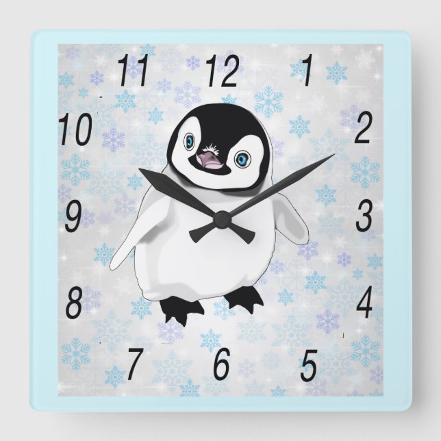 Relógio Quadrado Baby Penguin Wall Clock (Frente)