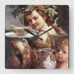 RELÓGIO QUADRADO BACCHUS, UVAS E VINHO BRANCO