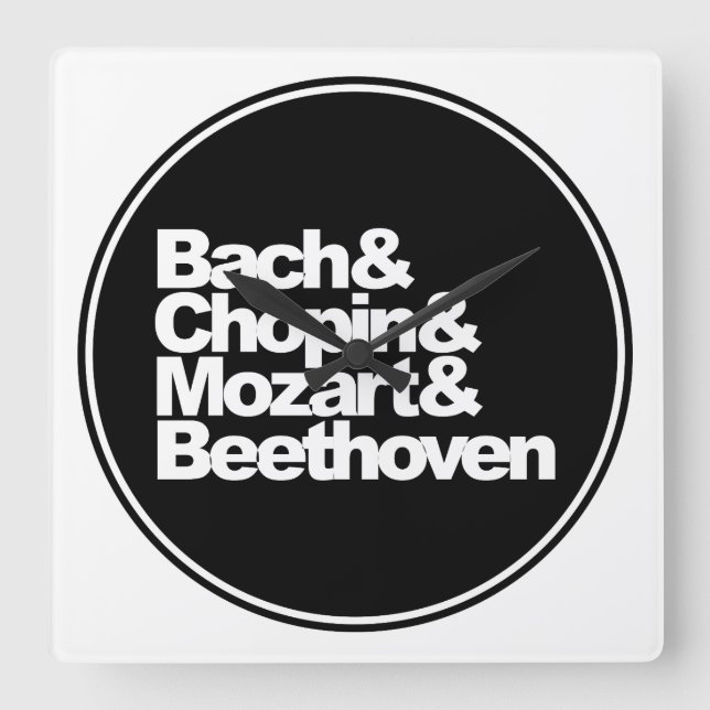 Relógio Quadrado Bach, Chopin e Mozart e Beethoven (Frente)