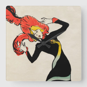 Relógio Quadrado Bailarina Art Nouveau Jane Avril por Toulouse Laut
