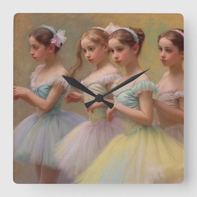 Relógio Quadrado Bailarinas en el estilo de Degas en tonos suaves (Frente)
