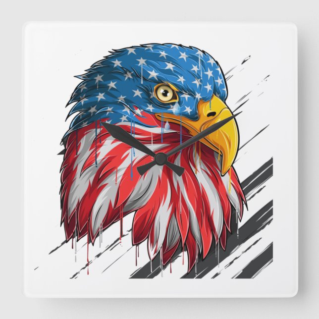 Relógio Quadrado Bald Eagle Bird USA Flag Crying Symbol (Frente)