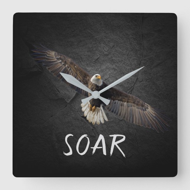 Relógio Quadrado Bald Eagle on Black Rock (Frente)