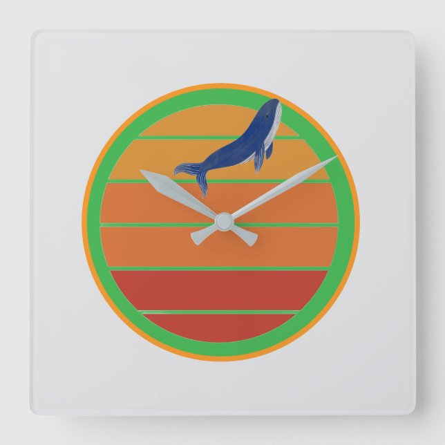 Relógio Quadrado Baleia azul, retrô (Frente)