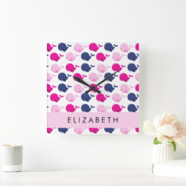 Relógio Quadrado Baleias Cutas, Padrão De Baleias, Seu Nome