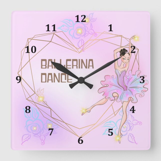 Relógio Quadrado Ballerina Clock for Young Girls Room (Frente)