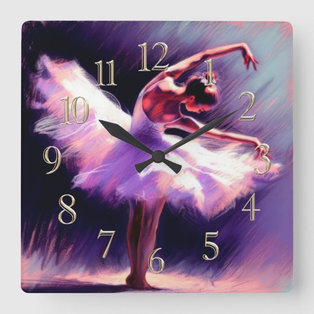 Relógio Quadrado Ballerina Dancer Possuindo Pastel Desenhando Azul  (Frente)