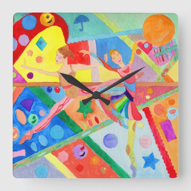 Relógio Quadrado Ballerina Designer Wall Clock - Art Gifs - Design (Frente)