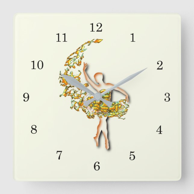 Relógio Quadrado Ballerina Wall Clock - Balé de incêndio Dançarina (Frente)