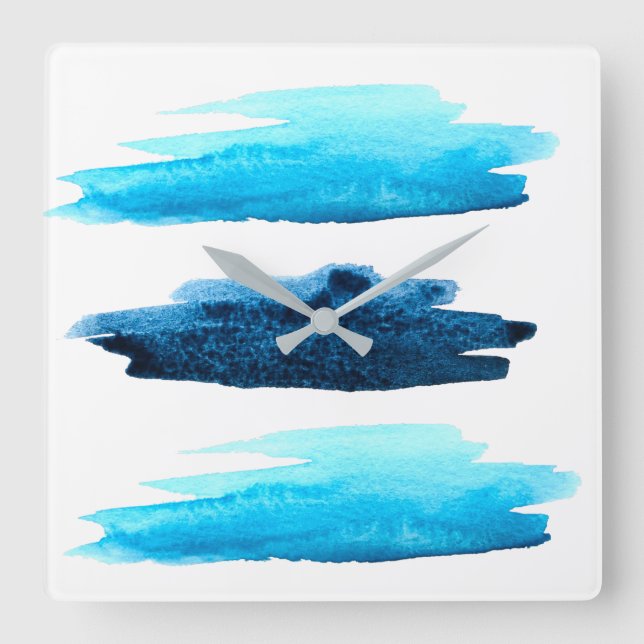 Relógio Quadrado  Banda abstrato de cor aquosa azul (Frente)