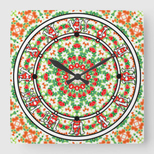 Relógio Quadrado Bandana Shawl, Moça Verde Laranja Brilhante