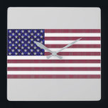 Relógio Quadrado Bandeira Americana<br><div class="desc">USA Flag Gemstone Art. Esta bandeira dos EUA é feita usando fotos de Gemstones que tirei nos últimos anos. O fundo azul são apires azuis em forma retangular. As estrelas são diamantes em forma de triângulo. As listras vermelhas são rubis em forma retangular</div>