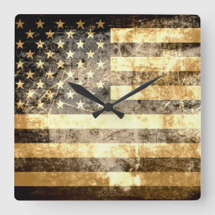 Relógio Quadrado Bandeira americana 3 do Grunge