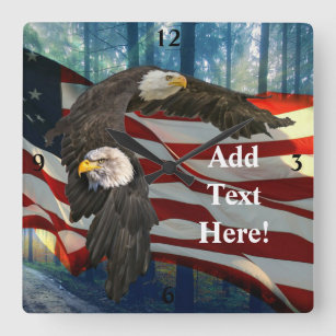 Relógio Quadrado Bandeira Americana Bald Eagle
