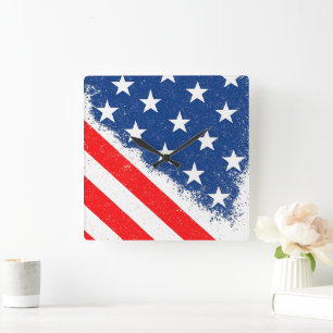 Relógio Quadrado Bandeira Americana Camisa Estrelas Patriótica dos