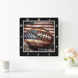 Relógio Quadrado Bandeira Americana de Futebol Americano