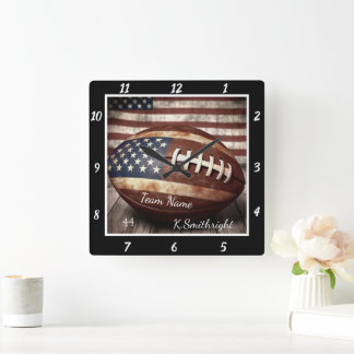 Relógio Quadrado Bandeira Americana de Futebol Americano