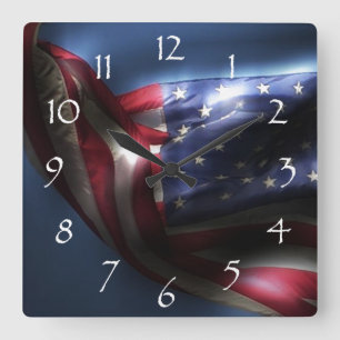 Relógio Quadrado Bandeira americana de incandescência