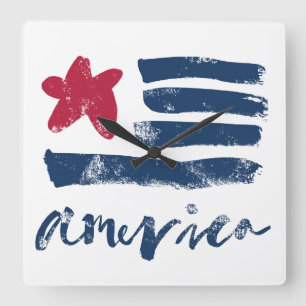 Relógio Quadrado Bandeira Americana Paintstrokes