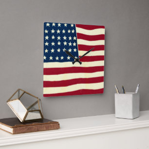 Relógio Quadrado Bandeira Americana Patriótica Vintage, Quatro de J