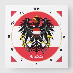 Relógio Quadrado Bandeira austríaca, Águia e Áustria moda /desig