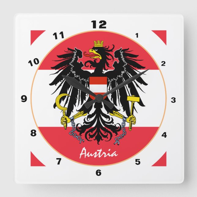 Relógio Quadrado Bandeira austríaca, Águia e Áustria moda /design (Frente)