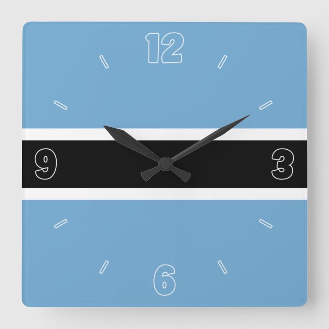 Relógio Quadrado Bandeira Botsuana Blue White Numbers Patriótico (Frente)