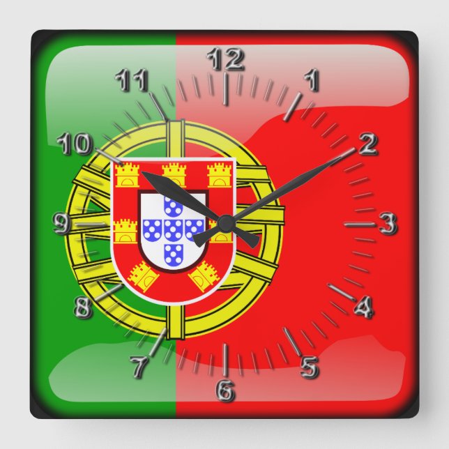 Relógio Quadrado Bandeira brilhante de Portugal (Frente)