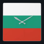 Relógio Quadrado Bandeira Bulgária<br><div class="desc">A bandeira búlgara é um tricolor horizontal. As cores usadas na bandeira são vermelho, branco, verde. A proporção da bandeira búlgara é de 3:5. A bandeira da Bulgária foi adotada em 1991. O primeiro uso do atual design de bandeira foi em 1879. A última alteração à atual bandeira design da...</div>