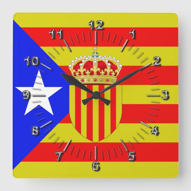 Relógio Quadrado Bandeira da Catalunha (Frente)