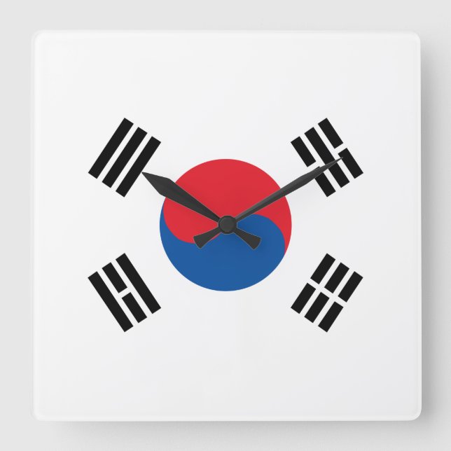 Relógio Quadrado Bandeira da Coreia do Sul (Frente)