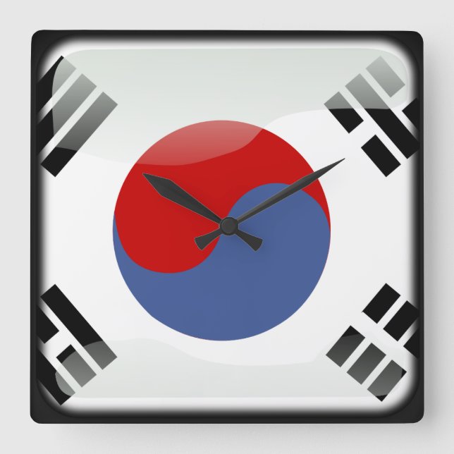 Relógio Quadrado Bandeira da Coreia do Sul (Frente)