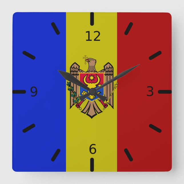 Relógio Quadrado Bandeira da Moldávia (Frente)