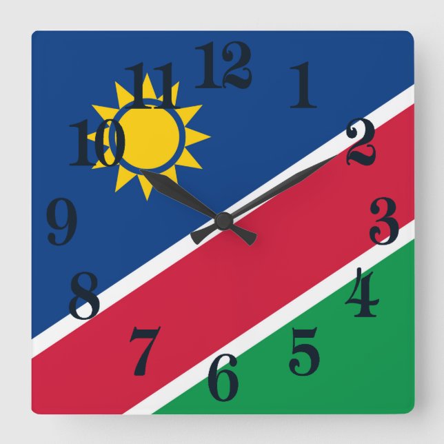 Relógio Quadrado Bandeira da Namíbia (Frente)