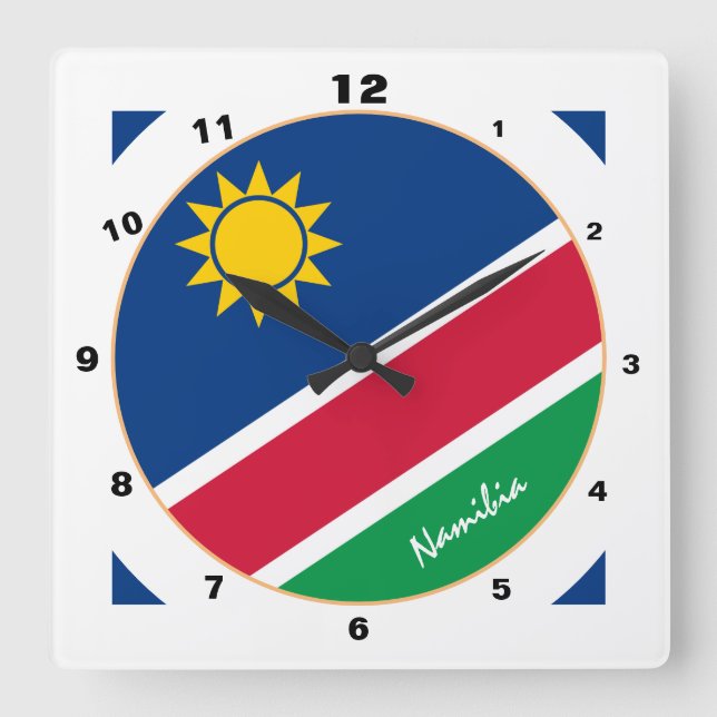 Relógio Quadrado Bandeira da Namíbia moderna, Home / design da Namí (Frente)