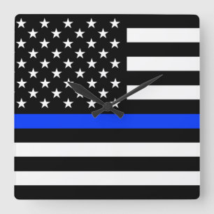 Relógio Quadrado Bandeira da Polícia Thin Blue Line