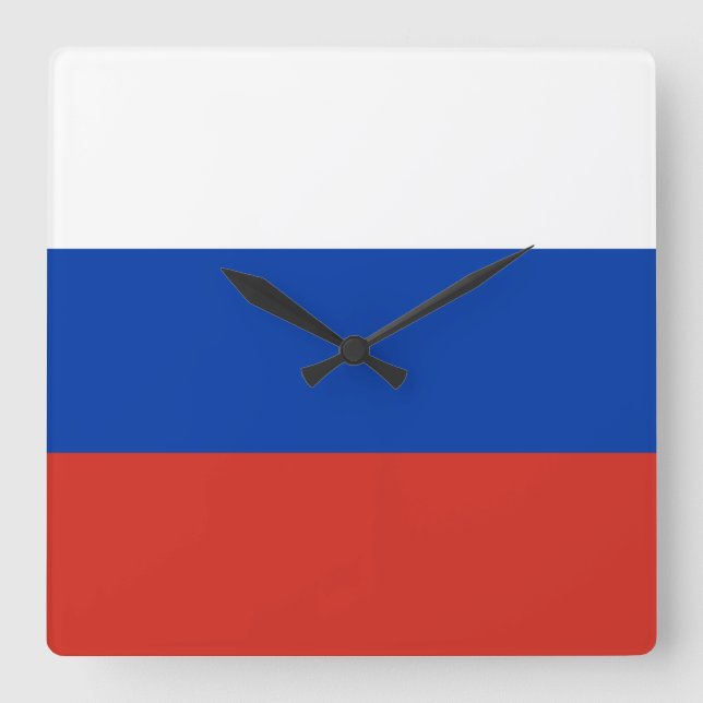 Relógio Quadrado Bandeira da Rússia (Frente)