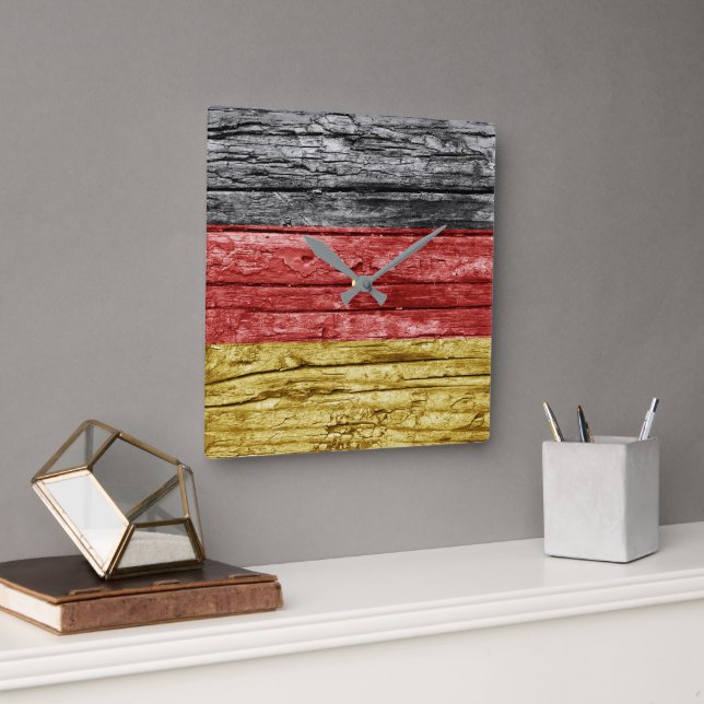 Relógio Quadrado Bandeira de madeira alemã (Escritório)